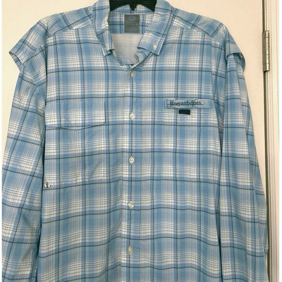 Vineyard Vines Blue Plaid Harbor Button Down Shirt XL Fishing Outdoor - Picture 3 of 13